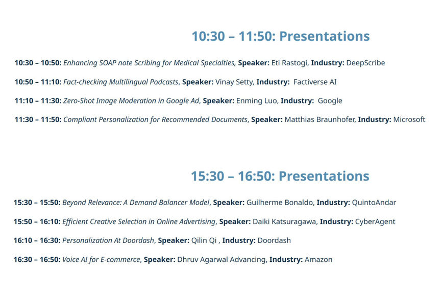 The Industry Day presentation schedule