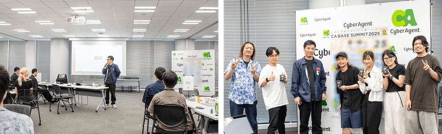 右:最高得点を出し、優勝したチームの記念写真